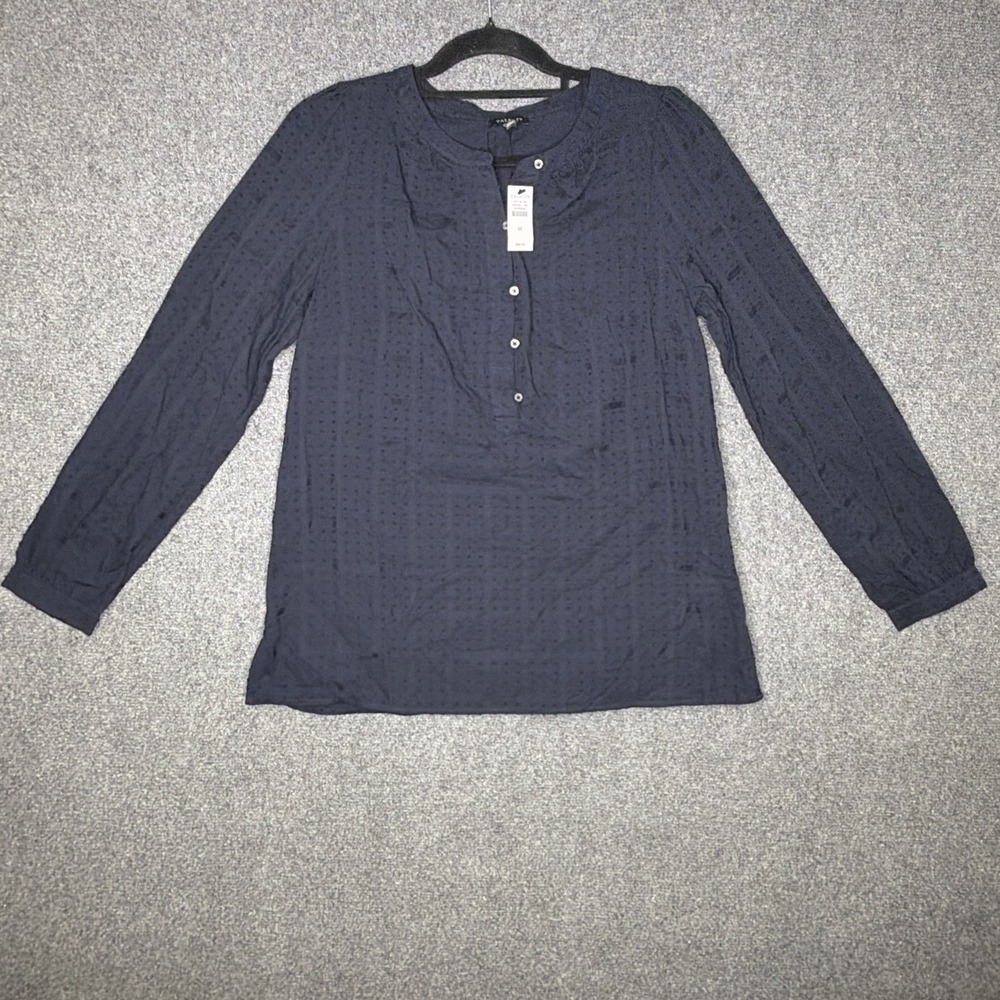 Talbots Navy Blue Swiss Dot Blouse Top Women's Size Medium Career Teacher School